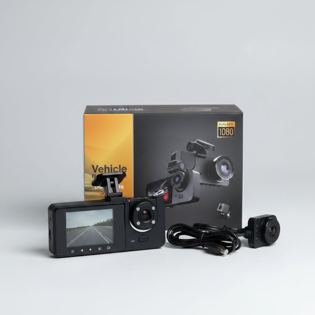 Voltzone® 3-Lens WiFi Car Dashcam – Front, Cabin & Rear 1080P HD Recording | Night Vision | G-Sensor | 1-Year Warranty