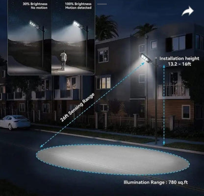 Voltzone 120W All-in-One Solar Street Light with Remote Control & PIR Motion Sensor | Waterproof Outdoor Security Light